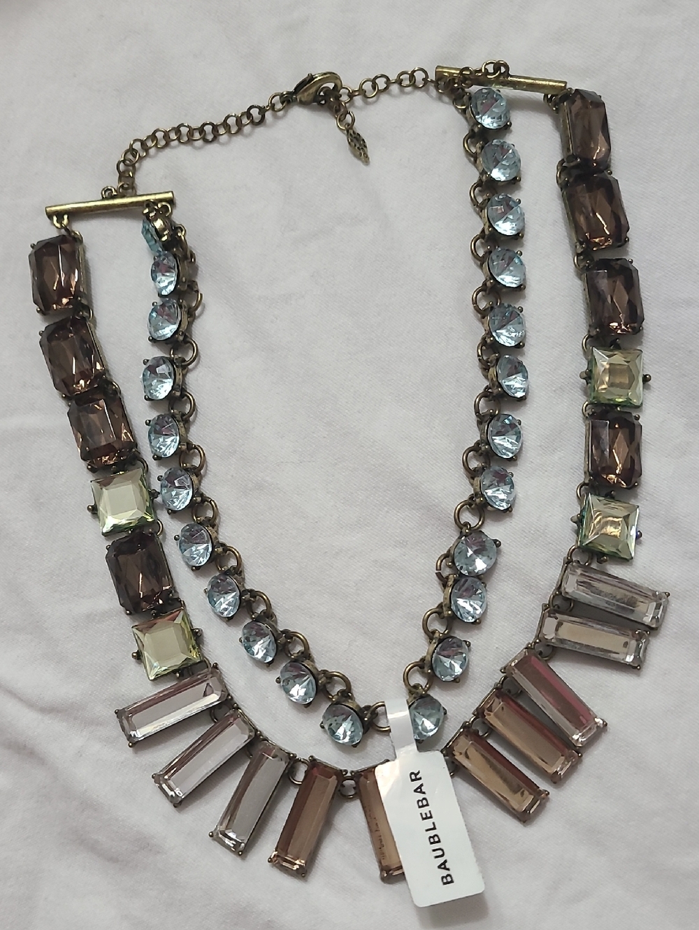 BaubleBar Two-Tier Crystal Necklace in Light Blue, Brown, Pale Green